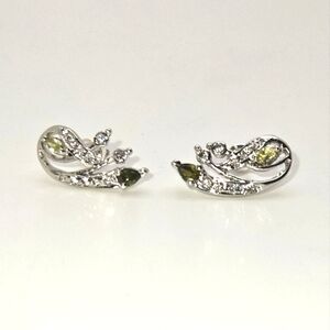 Peridot Citrine CZ Diamond Silver Tone Swirl Design Studs Earrings